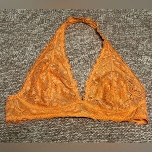 Free People Womens Large Galloon Lace Halter Bra Light Orange Size XL